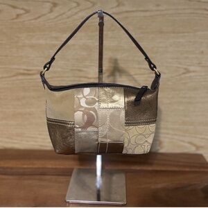 Coach Patchwork Shoulder Bag in Gold and Tan